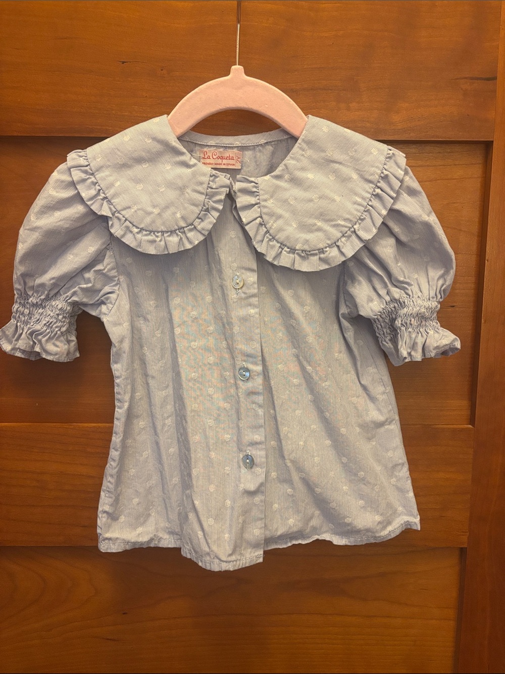 La Coqueta Light Blue Ruffle Collar Girls' Blouse